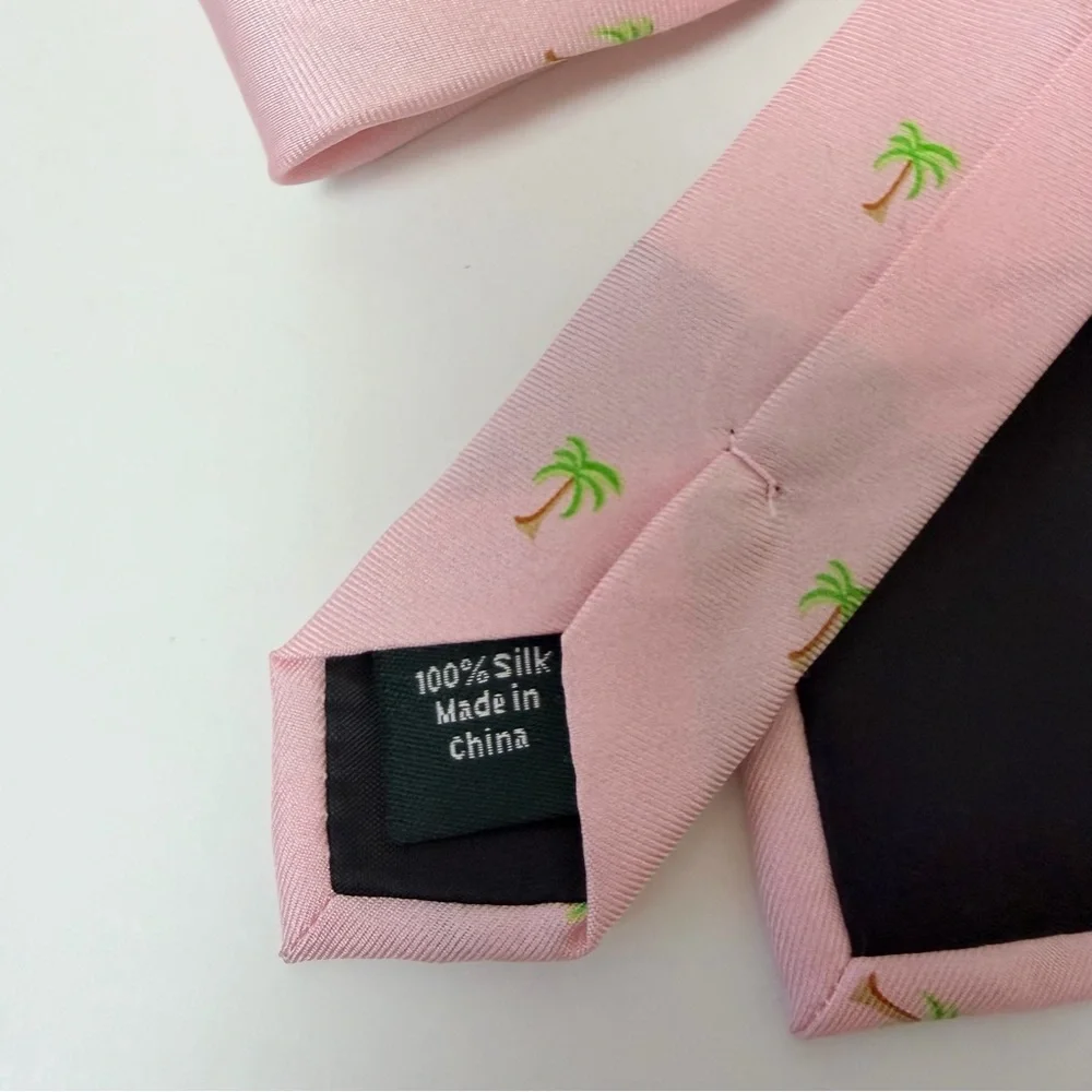 J. Crew The Silk Tie Pink with Green Palm Trees 100% Silk‎ Tie